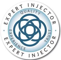 A round logo with the words expert injector and quality.